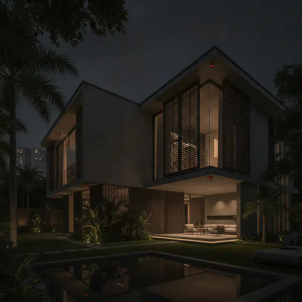 Modern home exterior in Bangladesh with visible security cameras
